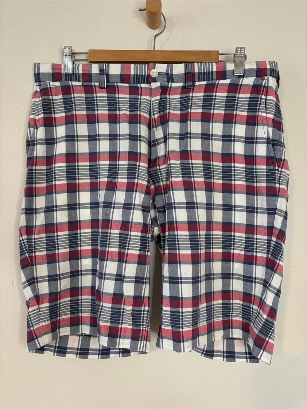 Polo by Ralph Lauren Red, Navy & White Plaid Flat Front Shorts Men’s Size 34